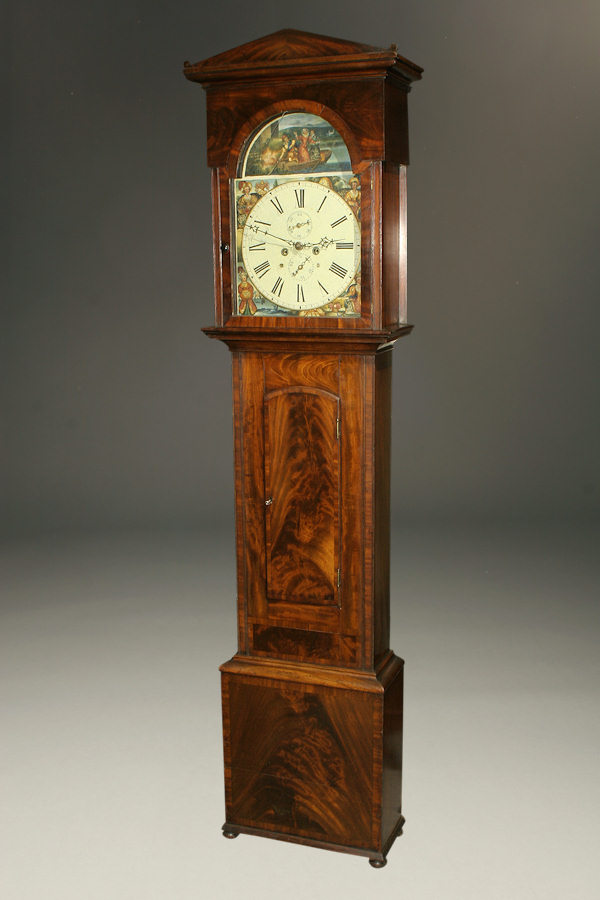 Scottish tall case clock in mahogany.