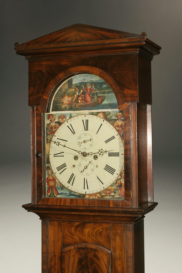Scottish tall case clock in mahogany.