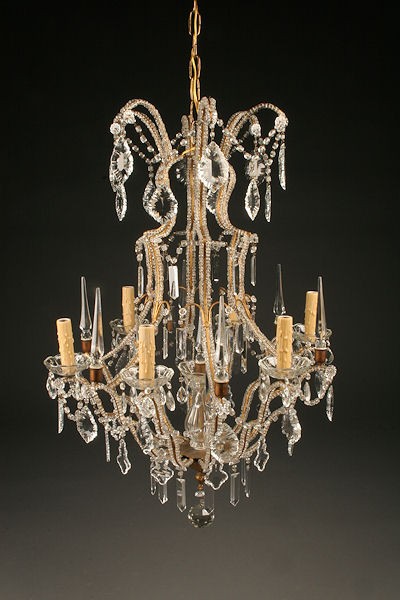 6 Arm Iron And Crystal Italian Antique Chandelier With Beads On Arms Home/Lighting/Chandeliers/Crystal Chandeliers - 6 Arm Iron And Crystal Italian Antique Chandelier With Beads On Arms