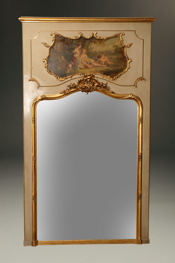 Louis Xvi Style Painted And Gilded French Trumeau Mirror A4878a1