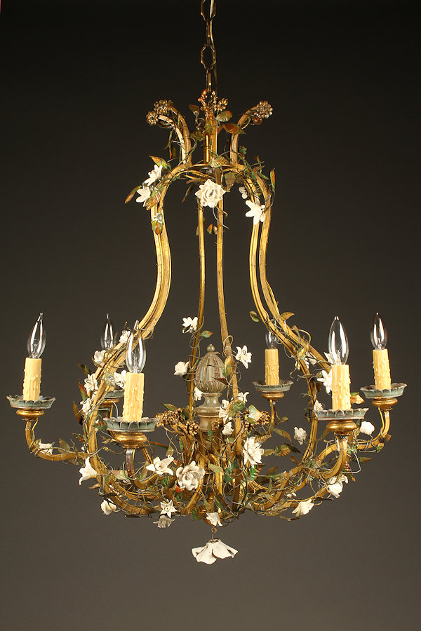 Antique 6 Arm Italian Iron And Porcelain Chandelier Home Lighting Chandeliers Iron Antique 6 Arm Italian And Porcelain