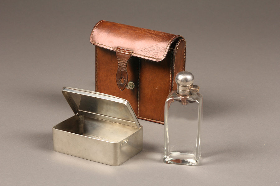 19th century fox hunting flask and lunch box.