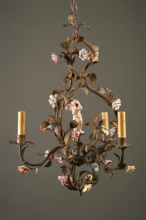 Antique Italian Three Arm Iron Porcelain Chandelier Home Lighting Chandeliers Iron Antique Italian Three Arm Porcelain Chandelier