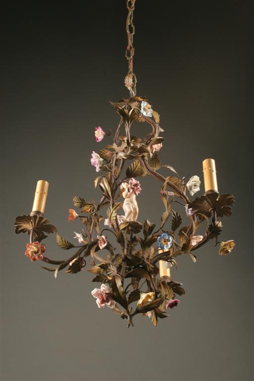 Antique Italian Three Arm Iron Porcelain Chandelier Home Lighting Chandeliers Iron Antique Italian Three Arm Porcelain Chandelier