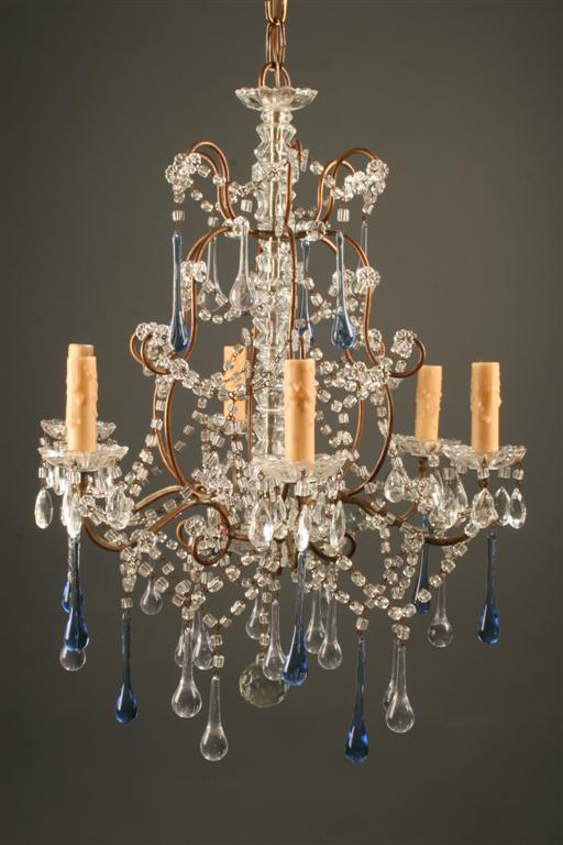 19th Century Italian Six Arm Iron And Crystal Antique Chandelier. Home/Lighting/Chandeliers/Crystal Chandeliers - 19th Century Italian Six Arm Iron And Crystal Antique Chandelier.