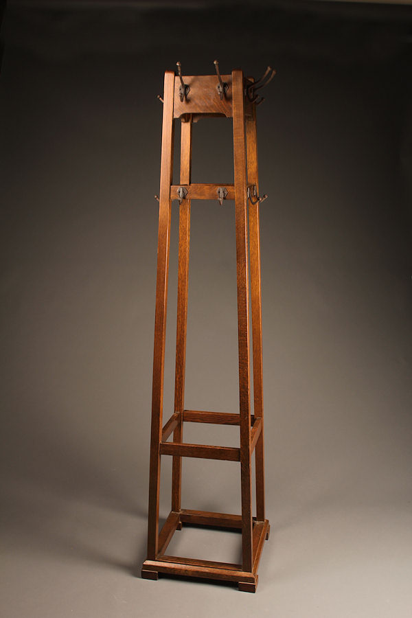 Arts and Crafts hall tree in oak.