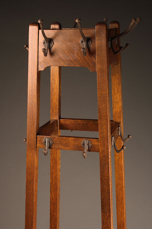 Arts and Crafts hall tree in oak.