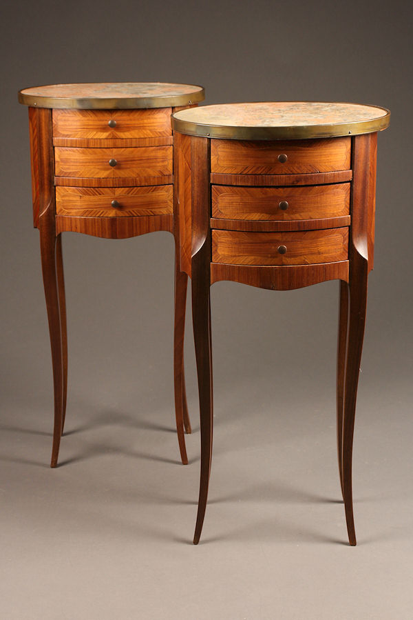 Pair of 19th century antique oval marble top nightstands.