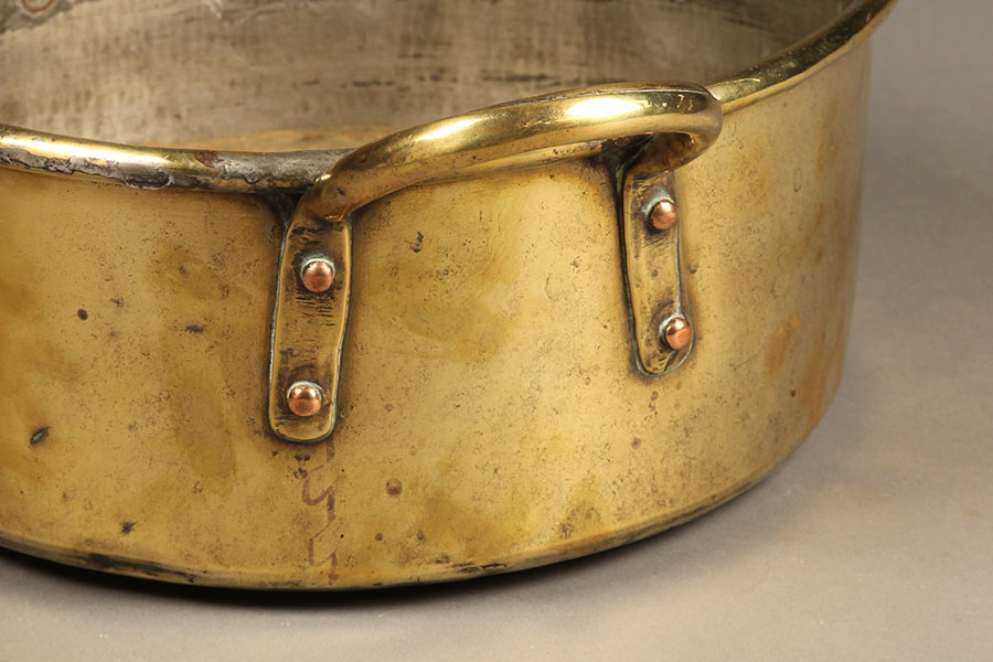 Antique French brass cooking pot.