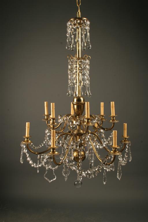 Antique French 12 Arm Brass And Crystal Chandelier A5053a1
