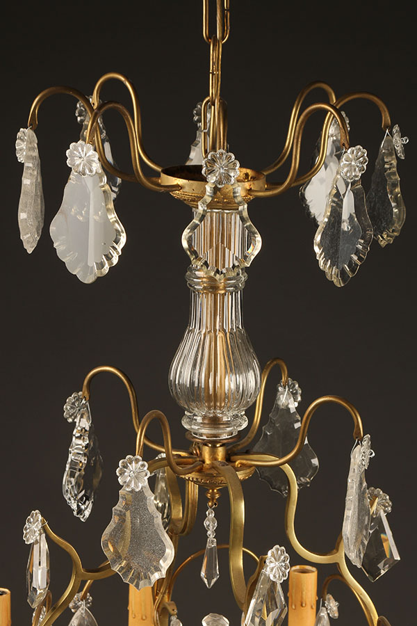 Antique bronze and crystal chandelier.