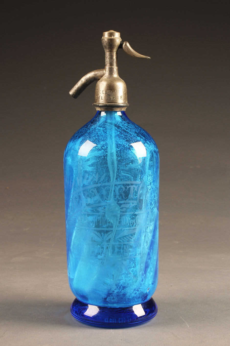 Antique French aqua colored glass seltzer water bottle.