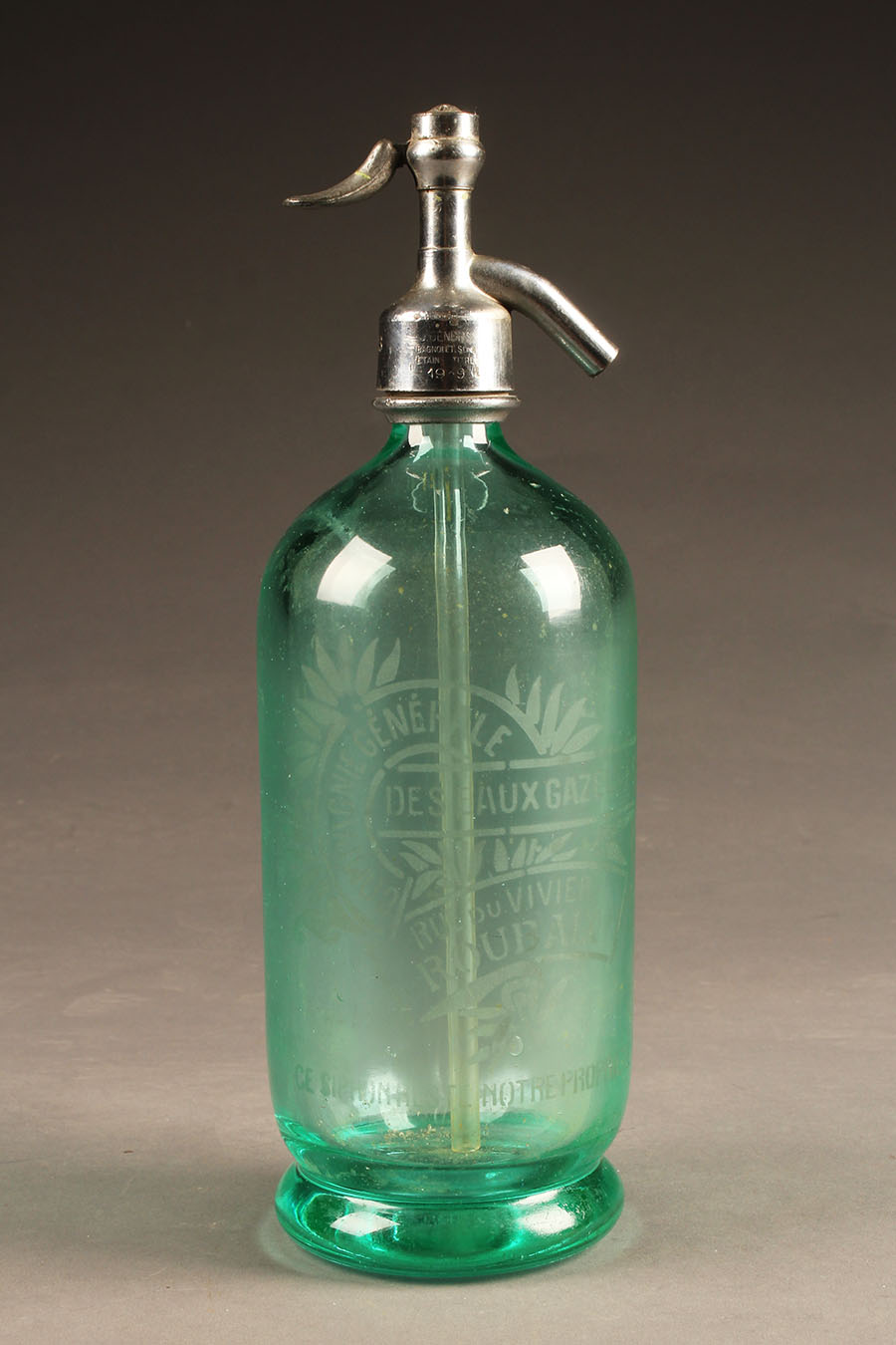 Antique French aqua colored glass seltzer water bottle.