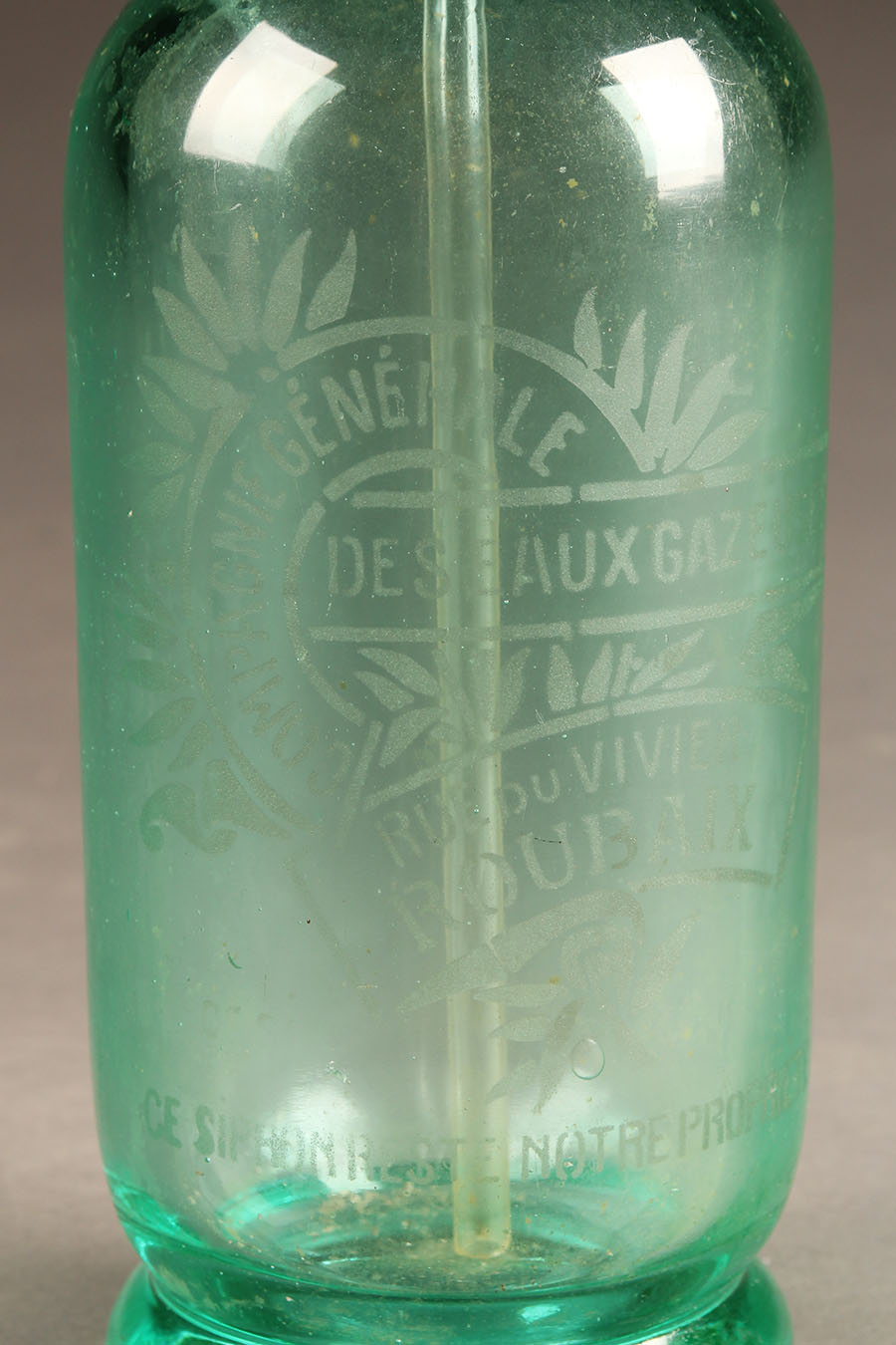 Antique French aqua colored glass seltzer water bottle.