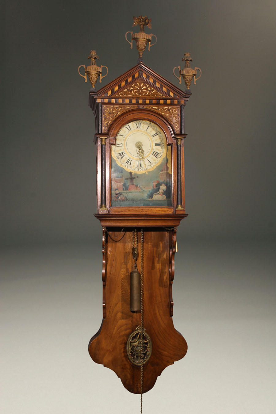 Antique Dutch Staartklok with hand painted animated dial.