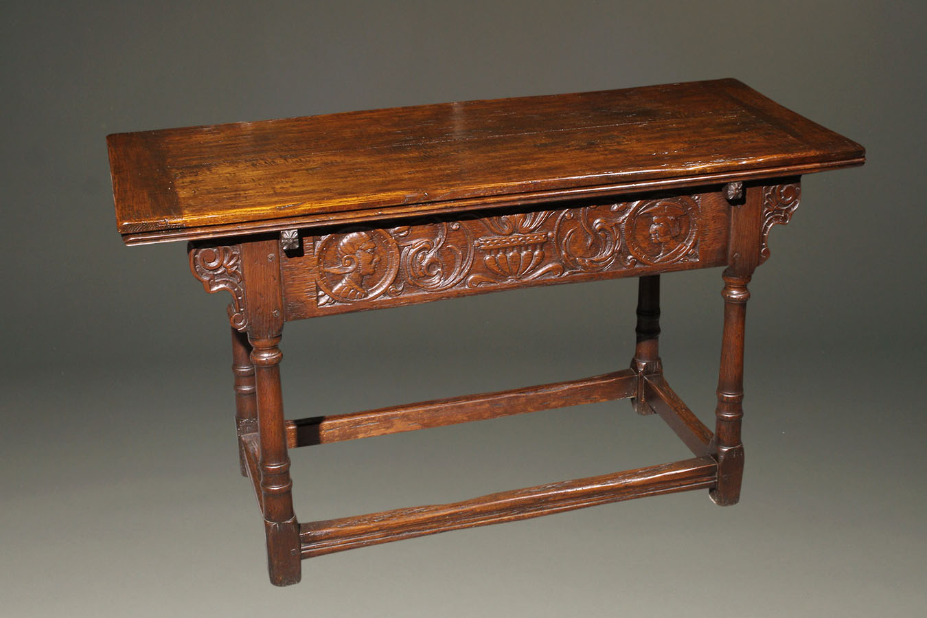 English Jacobean style side draw leaf table.