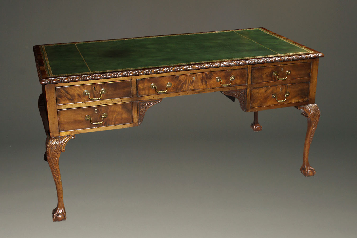 English Chippendale Style Writing Table With Leather Top And Ball Claw Feet