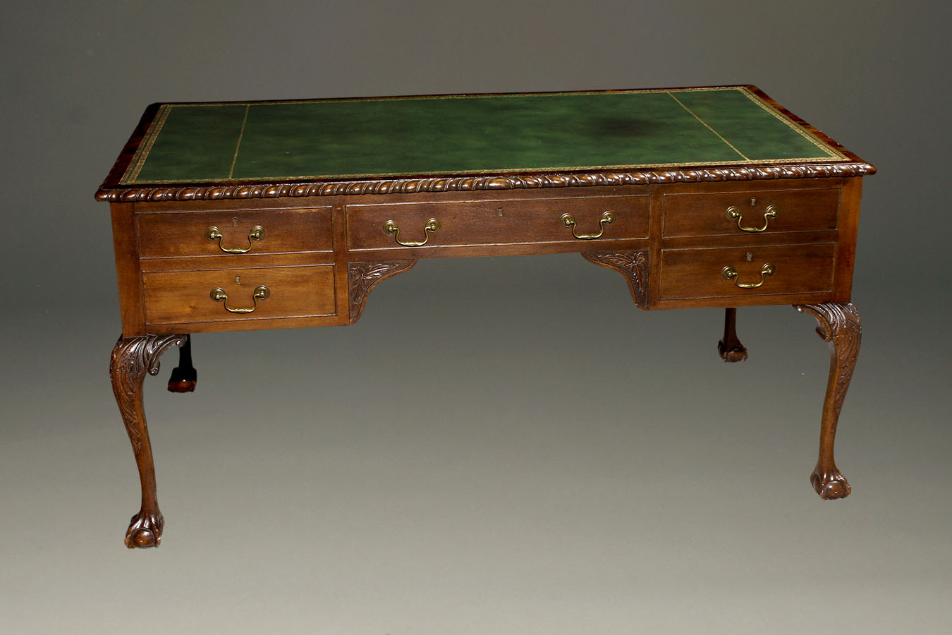 Antique English Chippendale Style Writing Desk With Leather Top