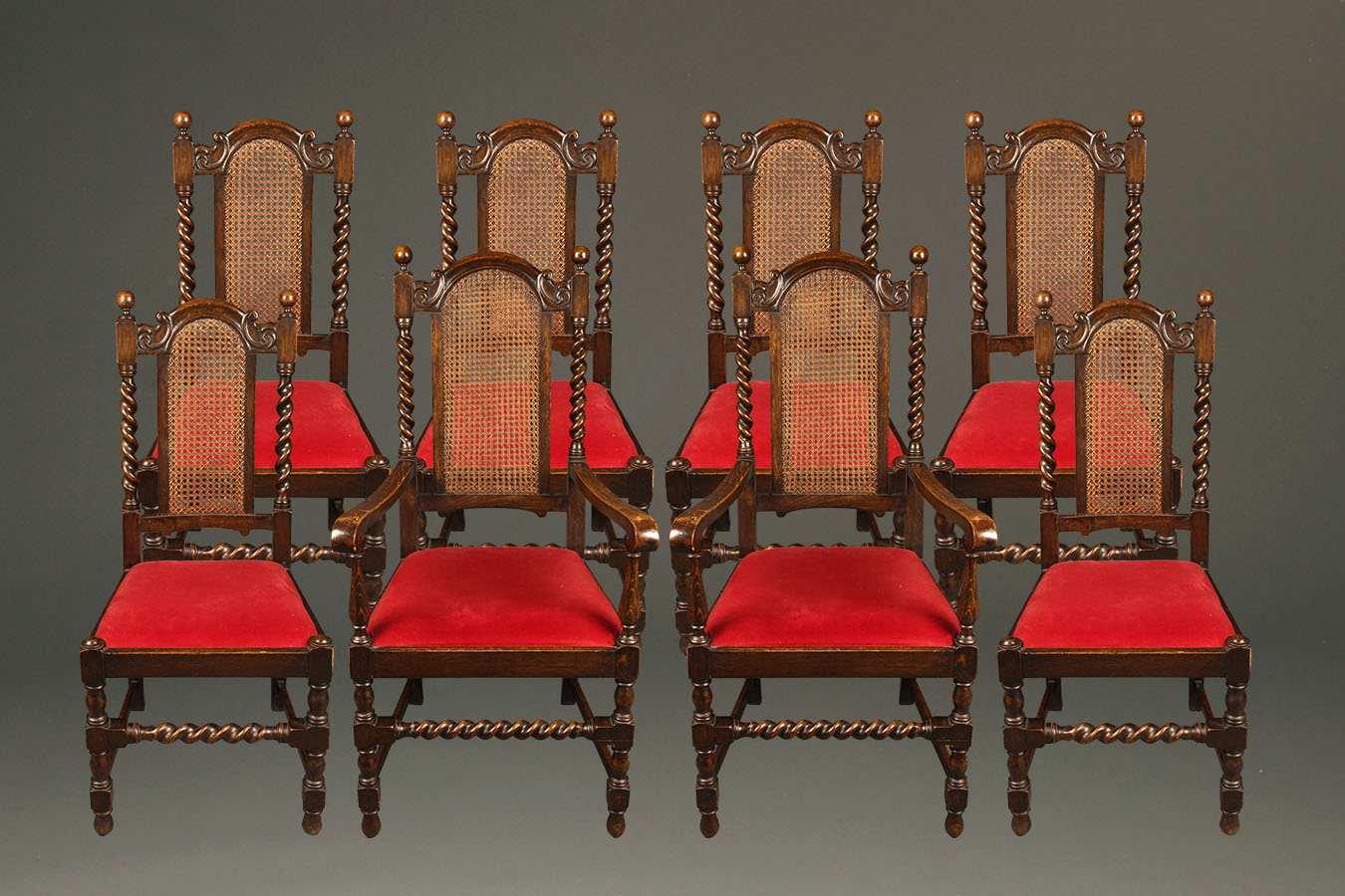Set of antique Jacobean style oak dining chairs.