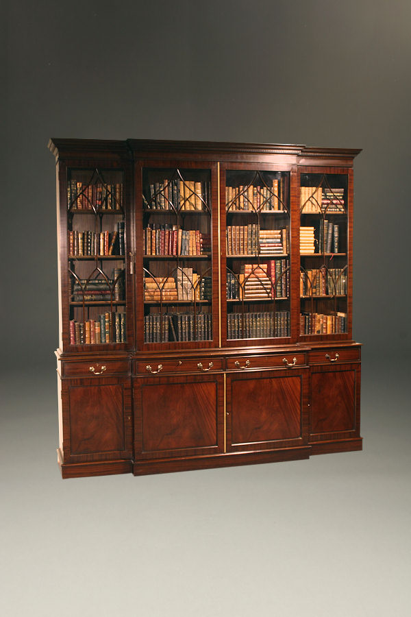 Custom English Mahogany Georgian Breakfront Bookcase