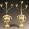 Pair of French 3 arm candelabras with poly-chrome finish.