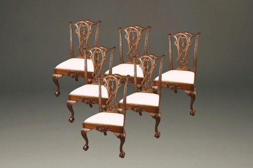 Late 19th Century Set of Six Antique Chippendale Style Side Chairs with Ball and Claw Feet A3572B