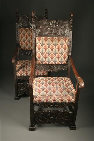 Pair of 19th Century oak high back German chairs circa 1870