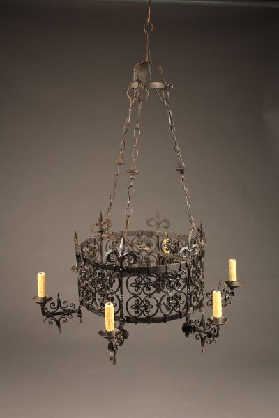 19th century French wrought iron chandelier with six arms