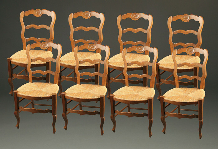 Set of 8 country French Neo Rustique antique side chairs