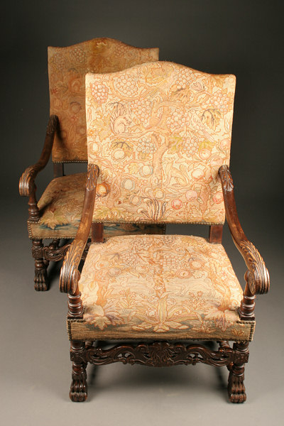 Pair of French Louis XIV Baroque style armchairs.