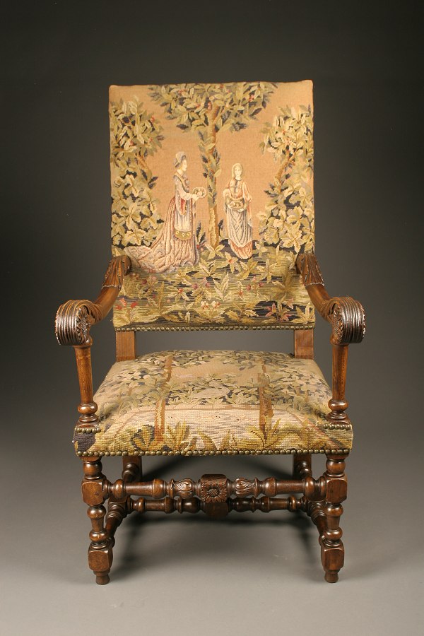 19th century French Louis XIV style armchair with needlepoint.