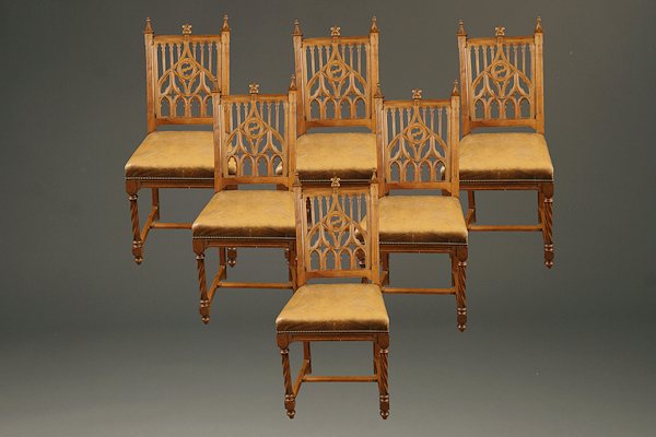 Set of 6 French Louis XV Antique Carved Walnut Dining Chairs