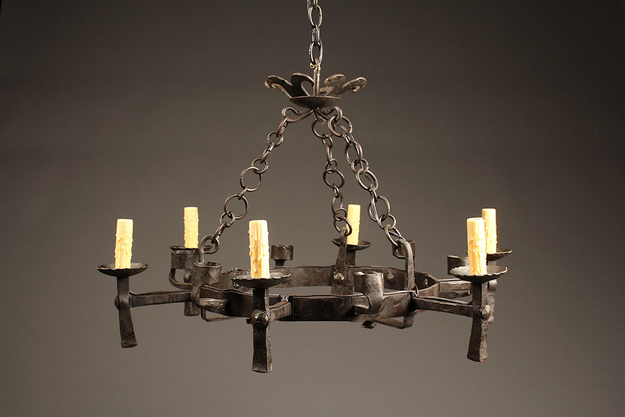 Early 19th century French wrought iron 6 arm antique chandelier