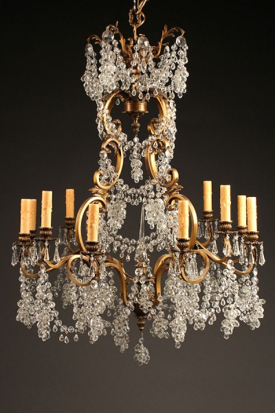 Late 19th century antique French 12 arm bronze and crystal chandelier A5232A1