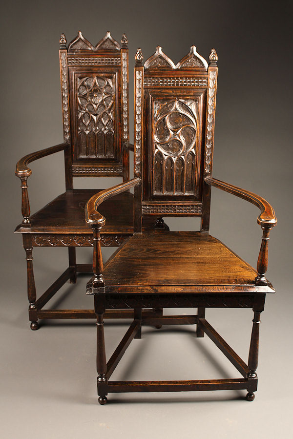 Pair of 19th century Gothic arm chairs A5259A1