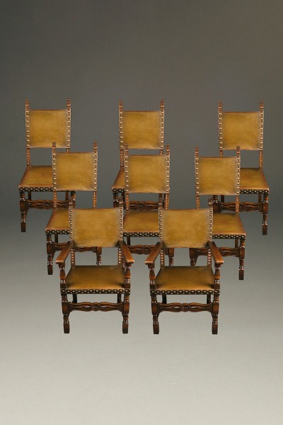 Set of 8 antique French chairs with leather upholstery A5260A1