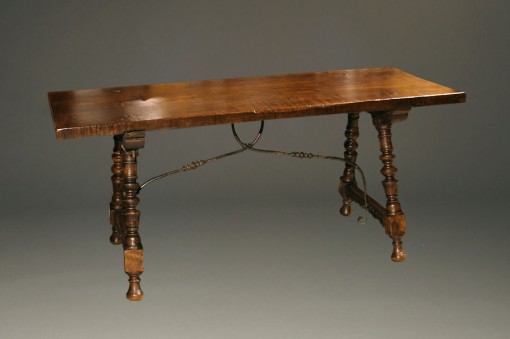 19th century Spanish antique table with iron stretcher A5272A1