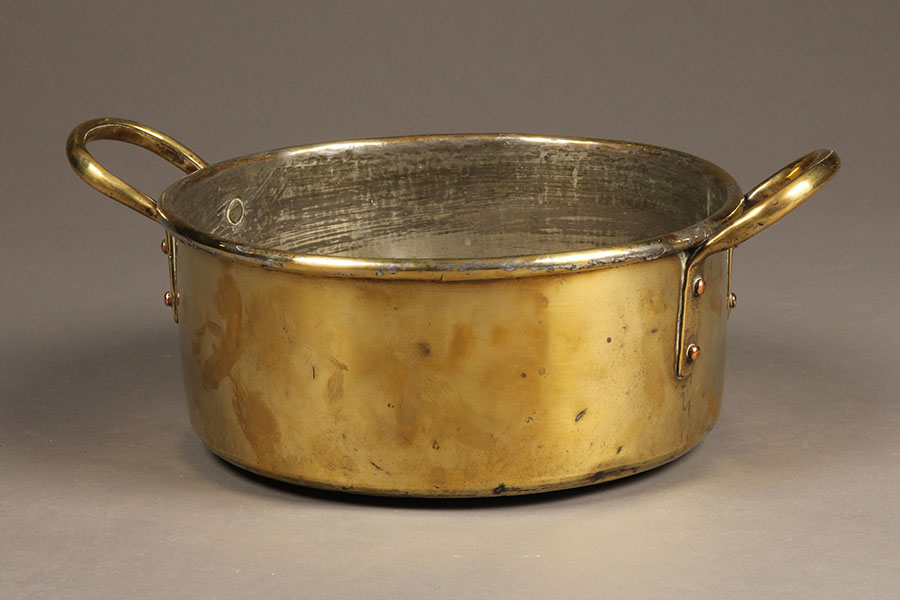 Antique French brass cooking pot.