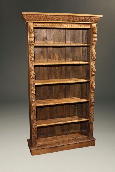 Heavily carved Belgian oak bookcase with adjustable shelves, circa 1890