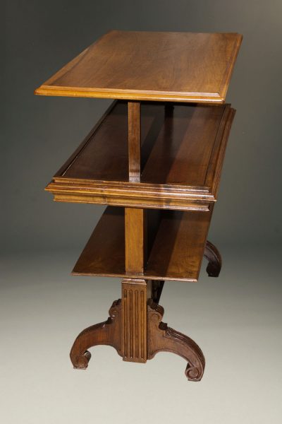 19th century French walnut dessert table with collapsing shelves