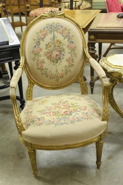 Pair of Louis XVI gilded armchairs, French