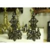Pair of 19th century brass andirons in architectural style, circa 1870