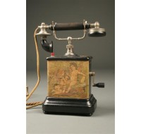 French scenic painted telephone with cherubs