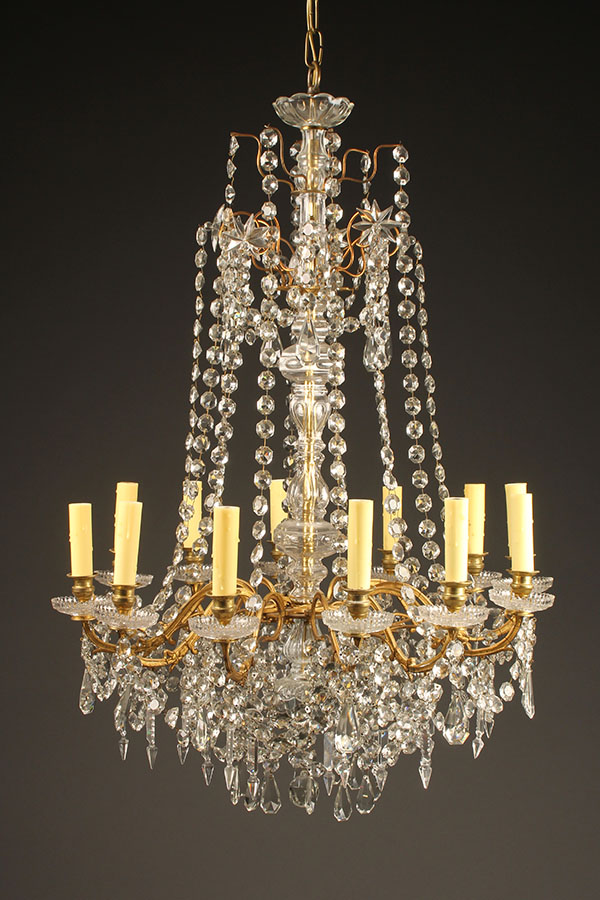 Antique Crystal and bronze 12 arm chandelier.