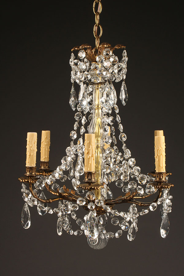 Antique bronze and crystal 6 arm chandelier