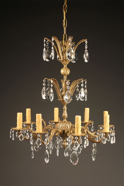 8 arm bronze and crystal chandelier