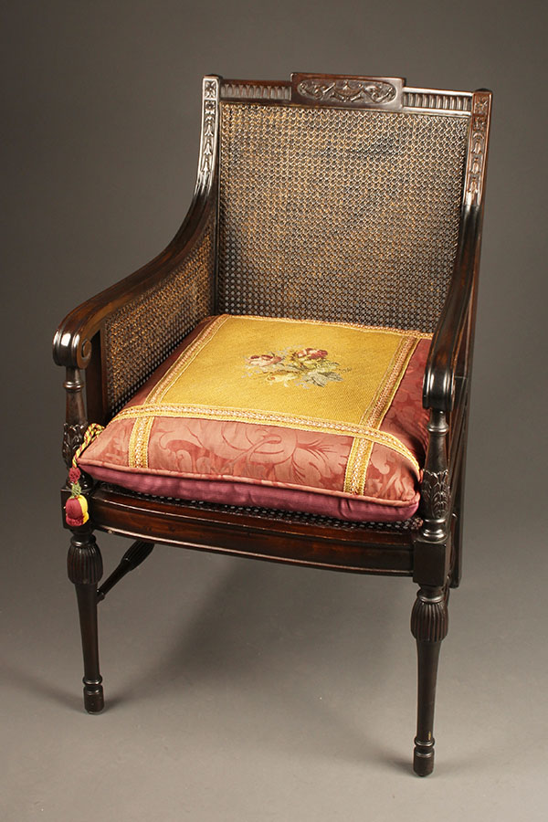 Antique Adams Decorated Satinwood & Cane Lolling Chair, 20th C