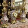 Art Nouveau French Porcelain garniture with dore bronze mounts