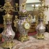 Art Nouveau French Porcelain garniture with dore bronze mounts