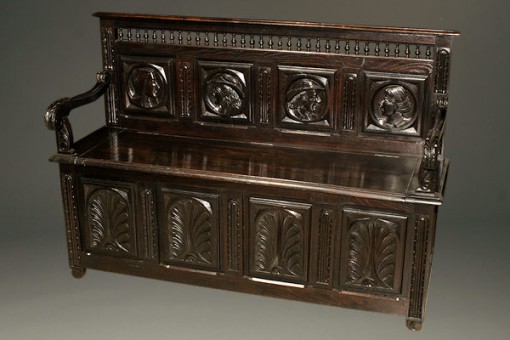 French hand carved book bench from Quimper region